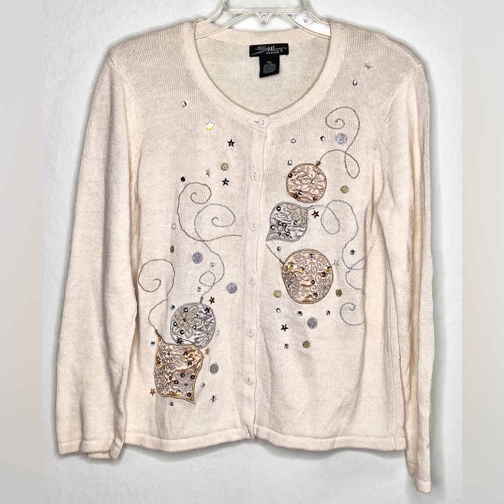Holiday Classic/Grandma Sequins & Embroidery Accents Cotton Cardigan Sz.PXL  #3